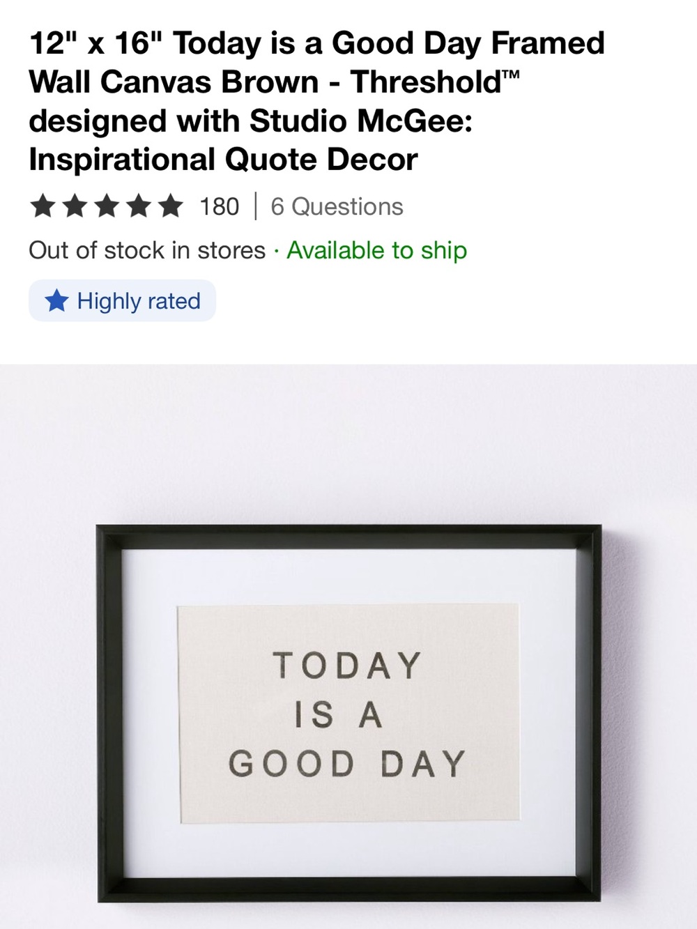 Threshold Framed Wall Art - Black Text on Off-White